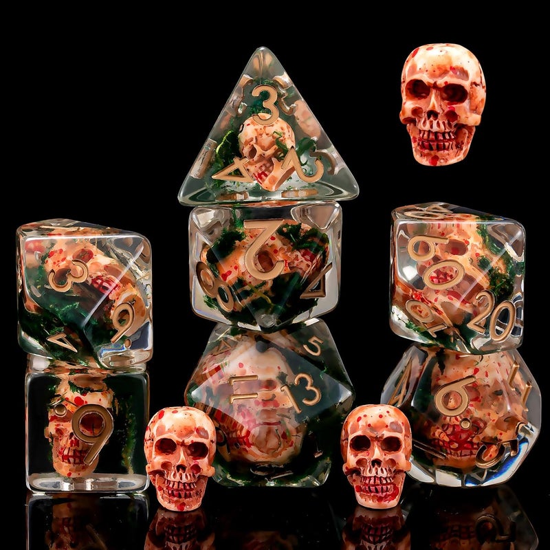 weyano Resin DND Skull Dice Set, D&D Polyhedral Dice for Dungeons and Dragons RPG, MTG Role Playing Games D and D Dice 7pc D20 D12 D10 D8 D6 D4 - Image 1